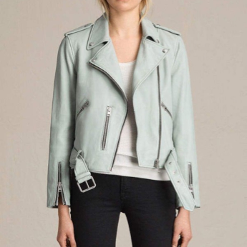 All Saints Light Green Leather Jacket